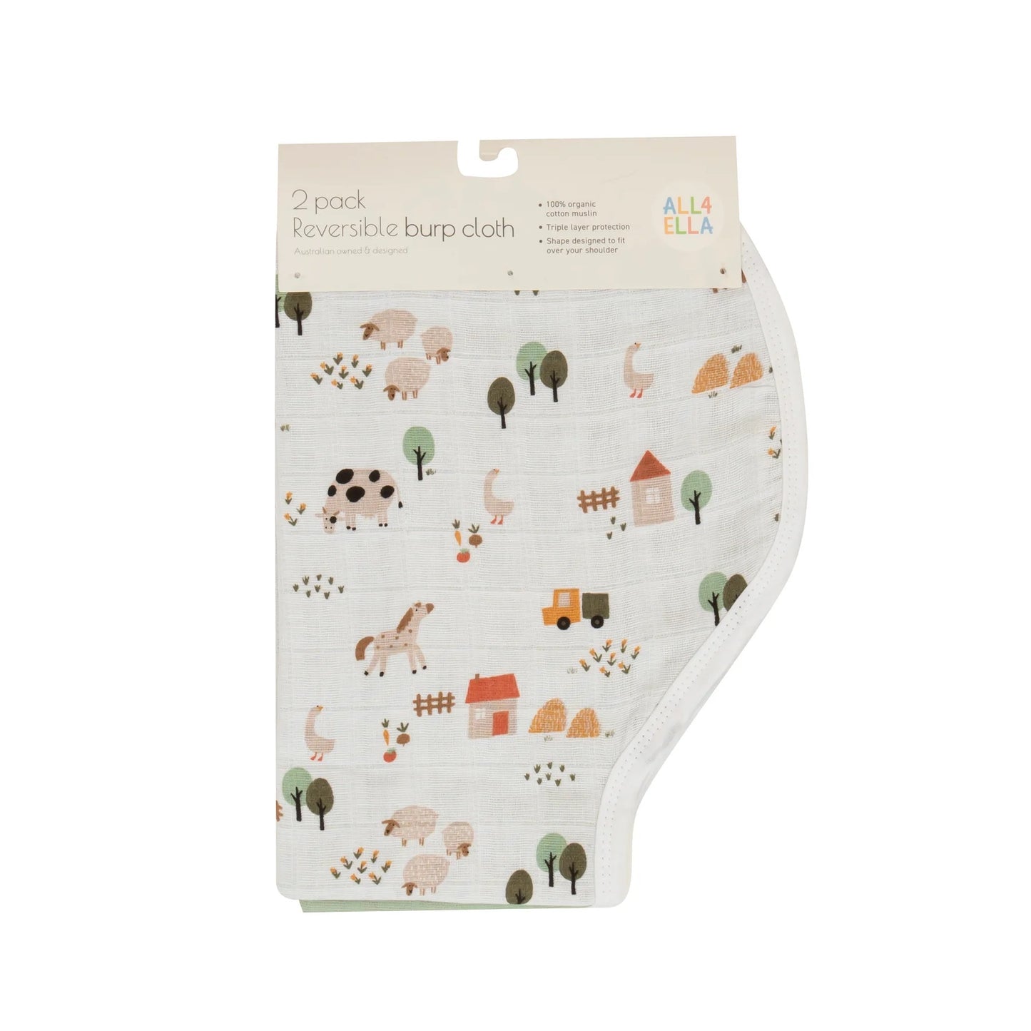 All4Ella Reversible Burp Cloth 2pk | Country Farm