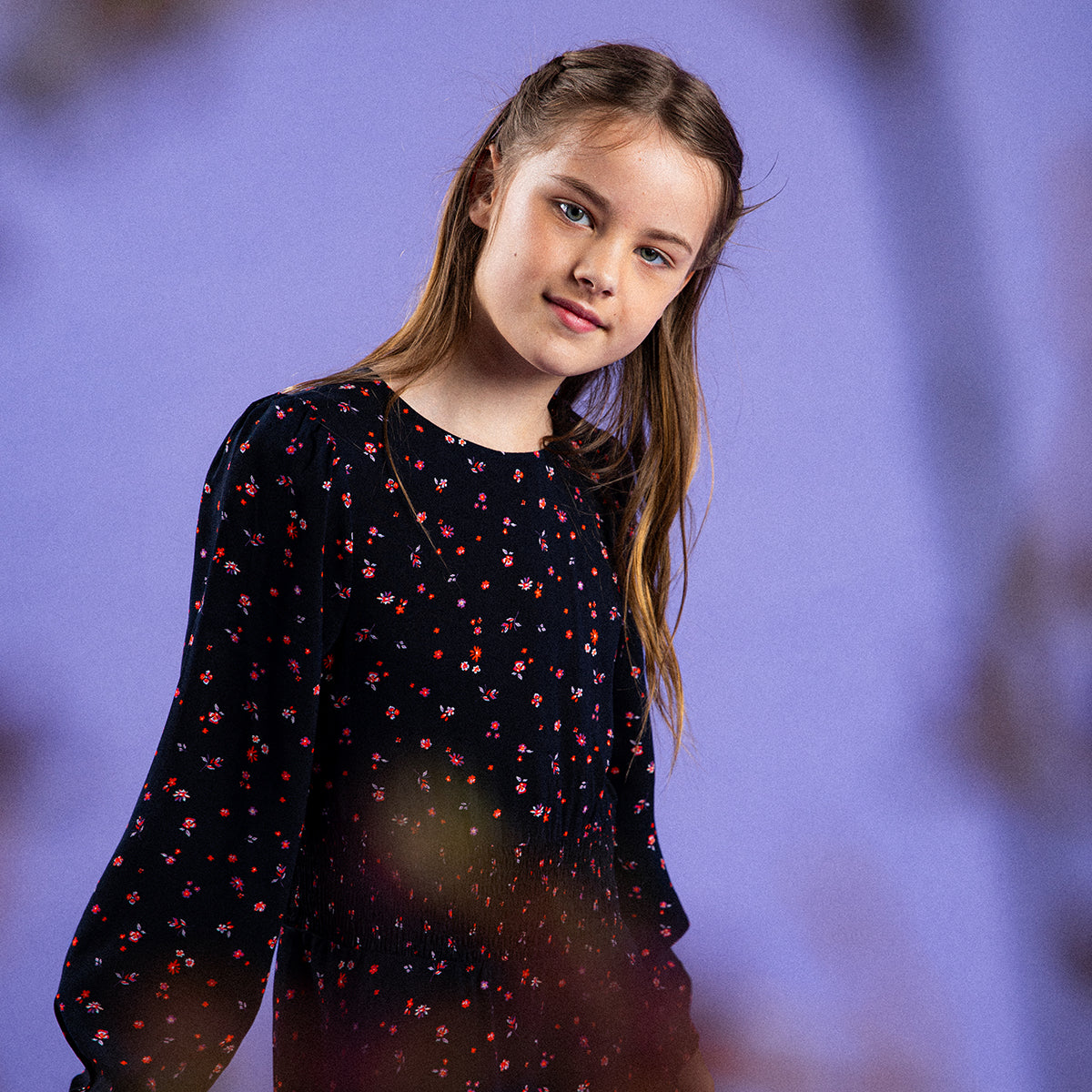 Eve Girl LS Dress | Leah Navy Floral