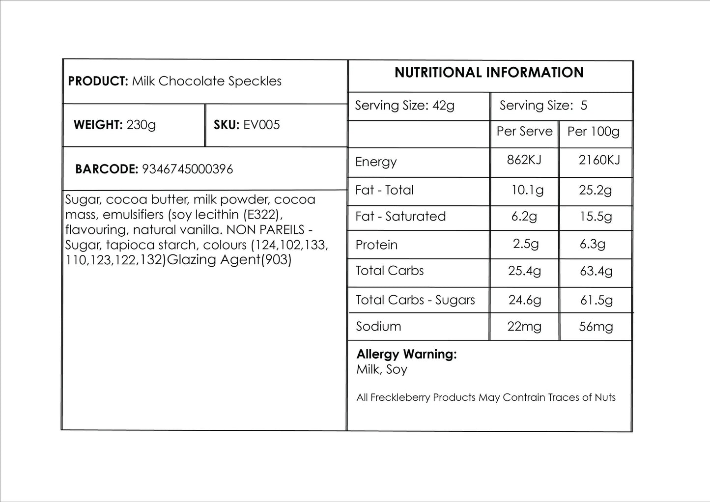 Freckleberry Chocolate Freckles 200g