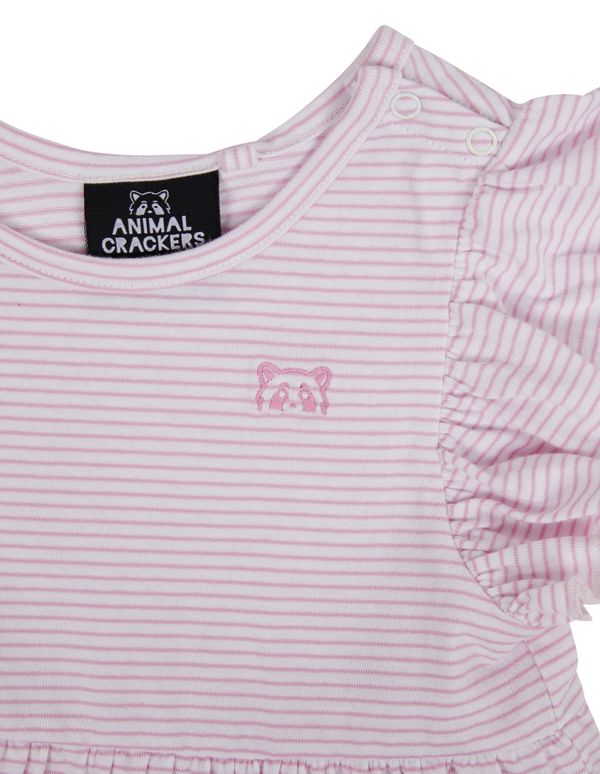 Animal Crackers Frill Dress | Pink Stripe (SIZE 2 LEFT)