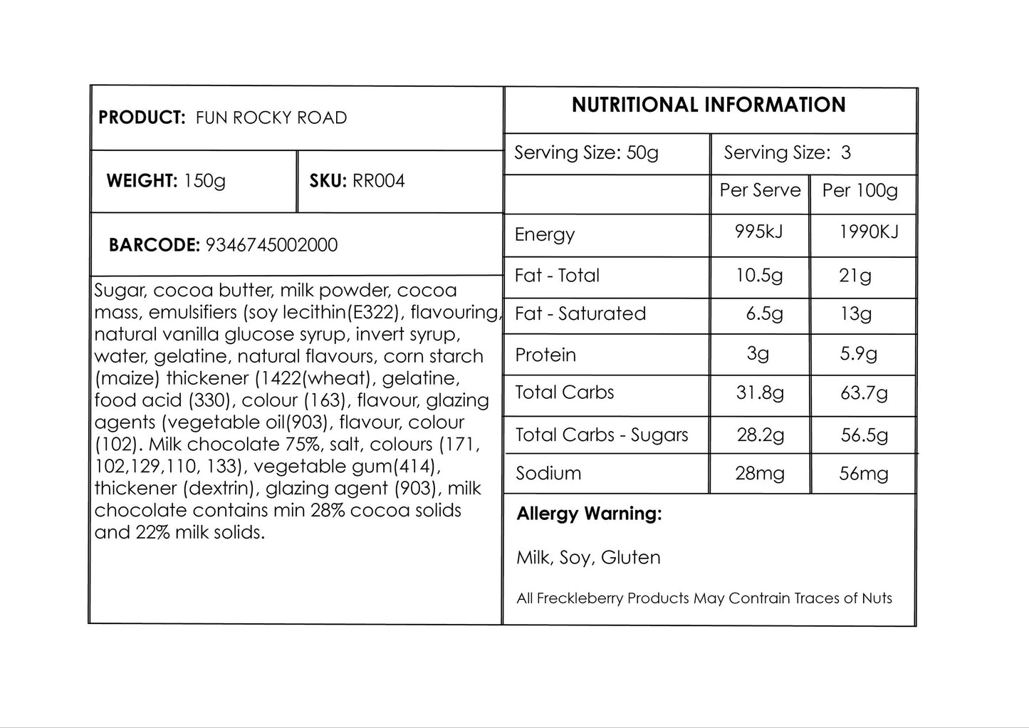 Freckleberry Rocky Road 150g | Fun
