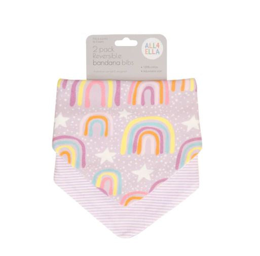 All4Ella Bandana Bib 2pk Reversible | Lilac Rainbows