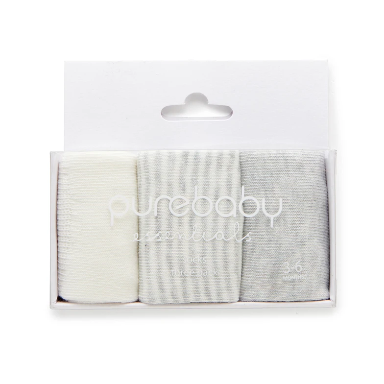 Purebaby Socks 3 Pack | Pale Grey
