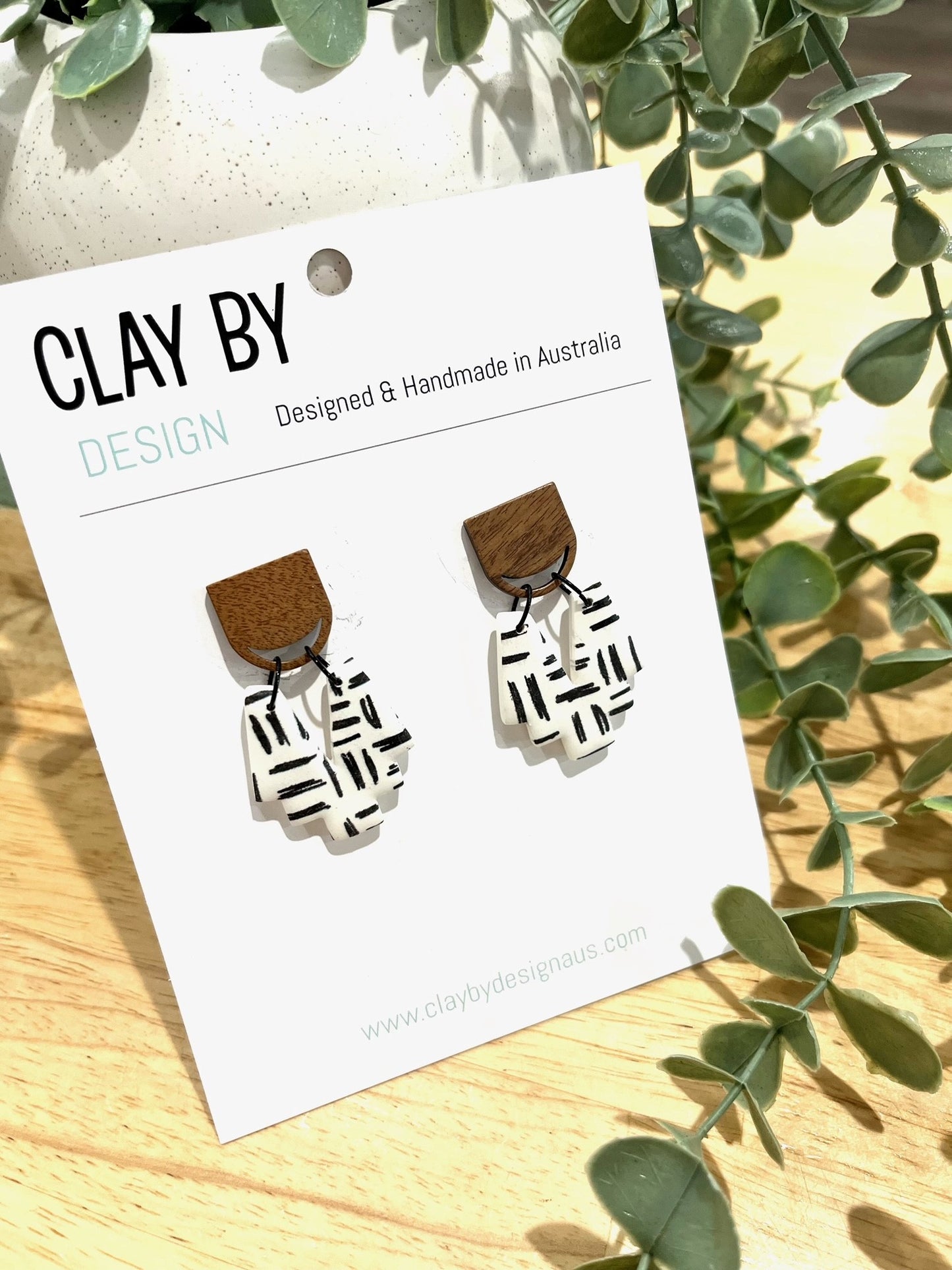Clay By Design Earrings | Aztec Wood Dangles Stripes