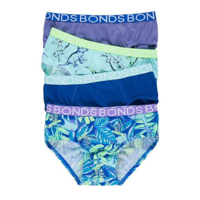 Bonds Boys Brief 4pk | Dinosaur Garden Blue