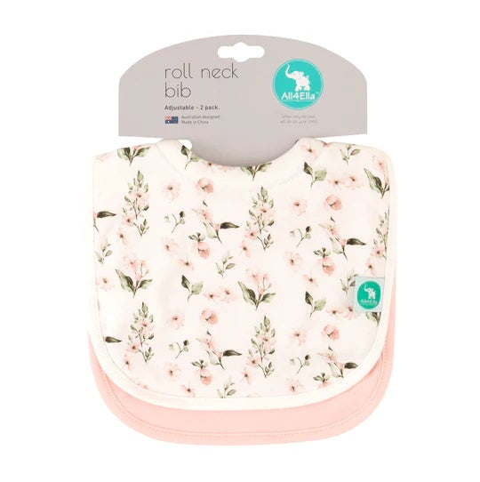 All4Ella Roll Neck Bibs 2pk | Pink Floral
