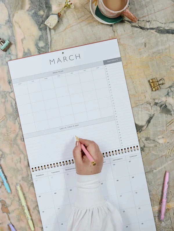 Write to Me 2026 Wall Calendar Linen  |  Rose