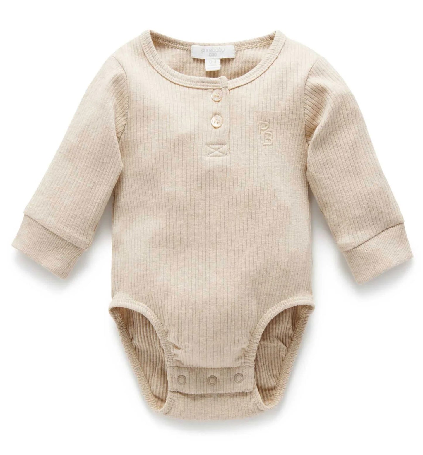 Purebaby Rib Bodysuit  |  Biscuit (SIZE 0000 LEFT)