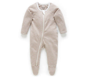 Purebaby Zip Growsuit  |  Chestnut Melange Stripe