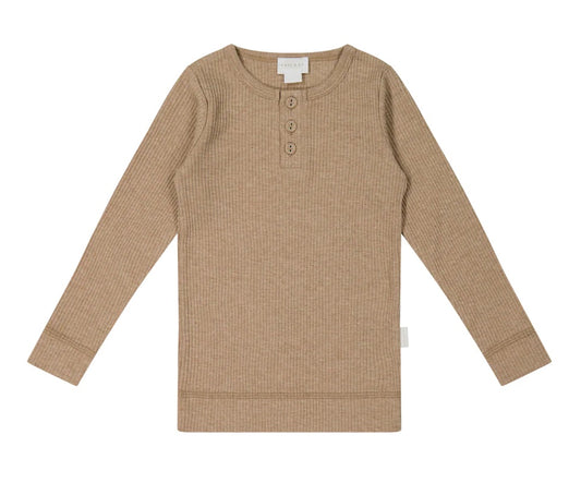 Jamie Kay Organic Cotton Modal LS Henley  |  Hazelnut (SIZE 2 LEFT)