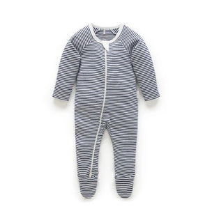 Purebaby Zip Growsuit  |  Navy Melange Stripe