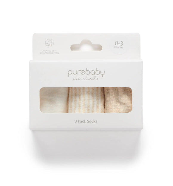 Purebaby Socks 3 Pack  |  Wheat
