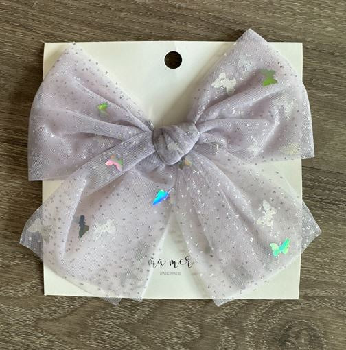 MaMer Tulle Bow Hair Clip |  Lilac Butterflies