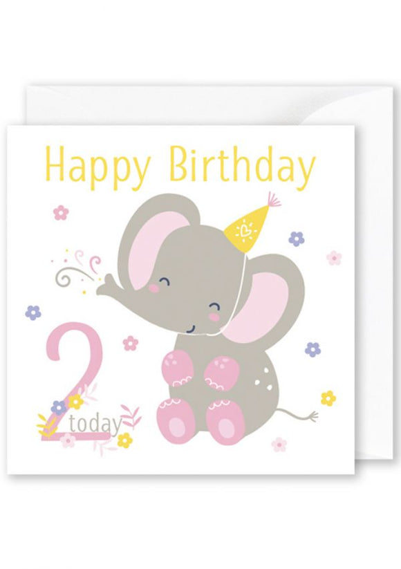 Card Square  | Happy 2nd Birthday Elephant