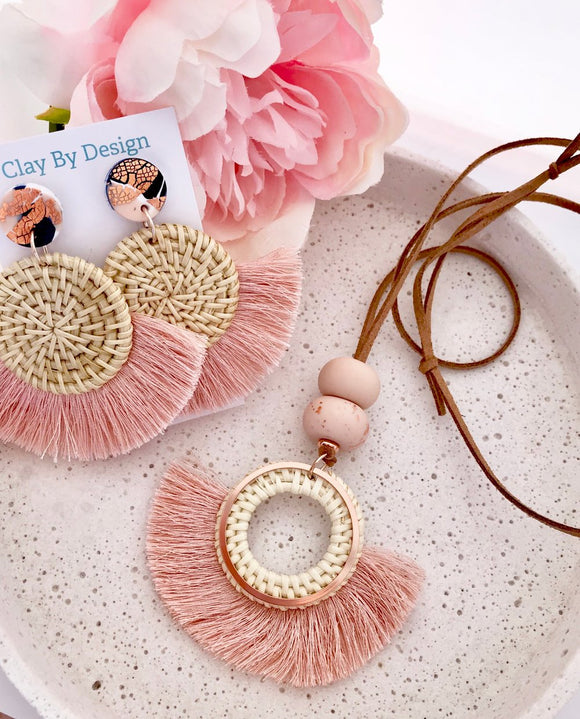 Clay By Design Rattan Fan Necklace