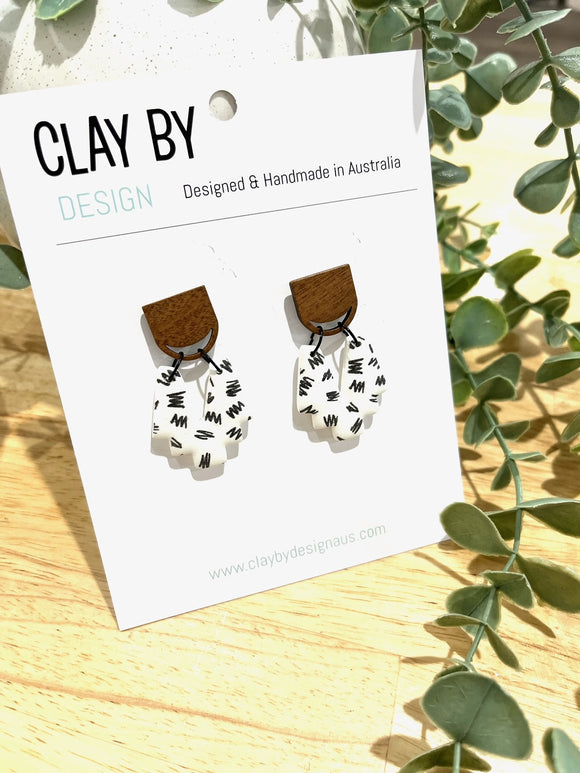 Clay By Design Earrings  |  Aztec Wood Dangles ZigZag