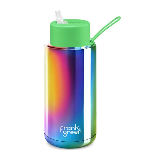 Frank Green Ceramic Reusable Bottle 1L  |  Chrome Rainbow
