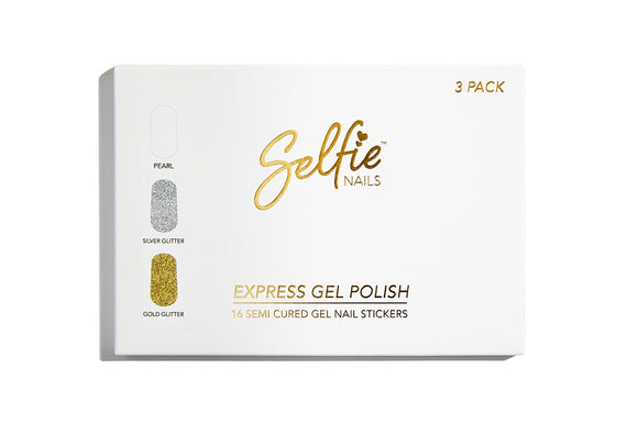 Selfie Nails Gel Polish Pack  |  Pearl + Silver + Gold