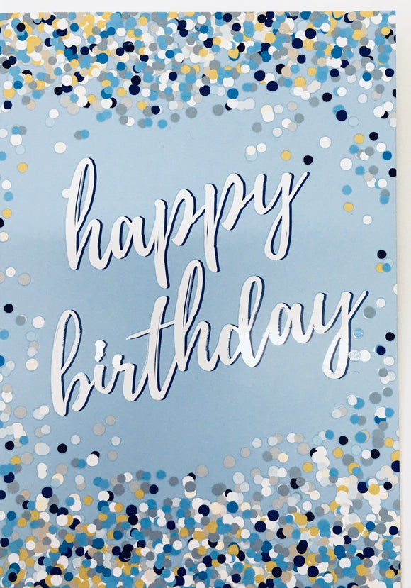 Card Rectangle  |  Happy Birthday Confetti Blue