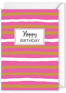 Card Rectangle  |  Happy Birthday Gold Stripes Pink