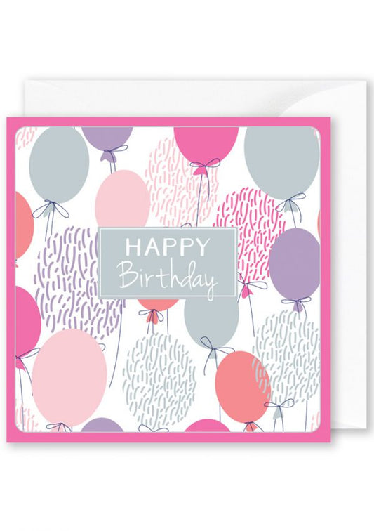 Card Square  |  Happy Birthday Pink Balloons