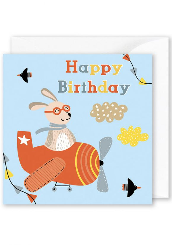 Card Square  | Happy Birthday Bunny Plane
