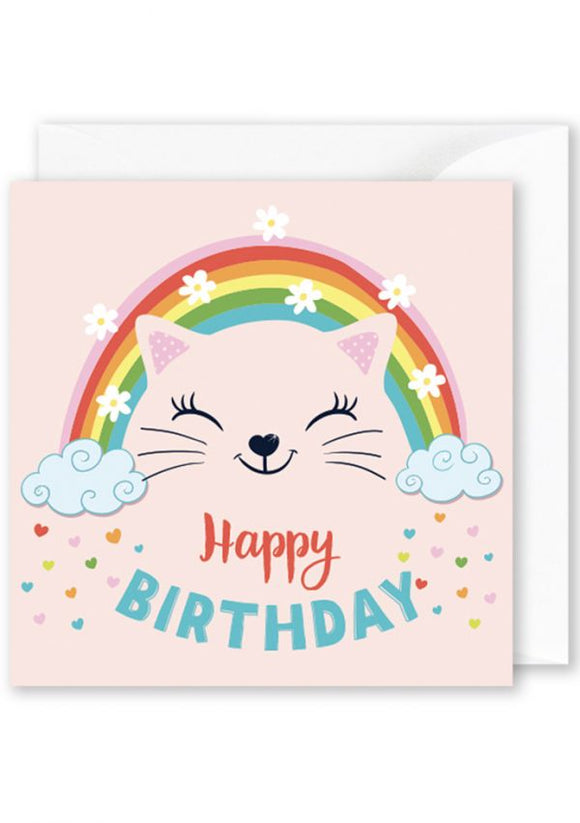 Card Square  |  Happy Birthday Cat Rainbow