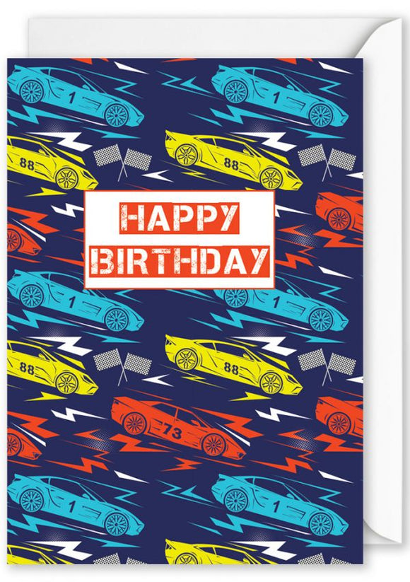 Card Rectangle  |  Happy Birthday Racecars