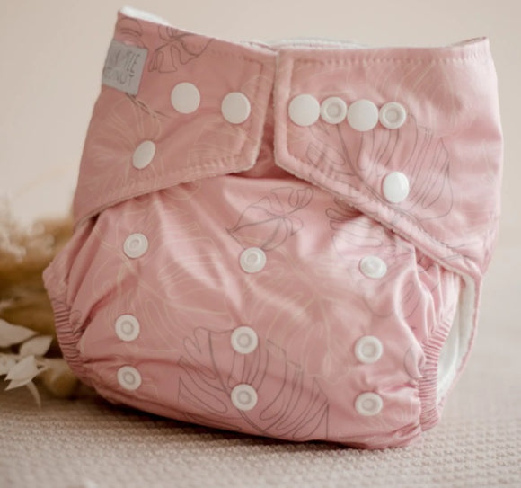 My Little Gumnut Modern Cloth Nappy  |  Pink Monstera