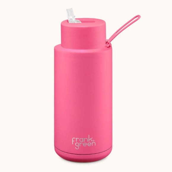 Frank Green Ceramic Reusable Bottle 1L  |  Neon Pink